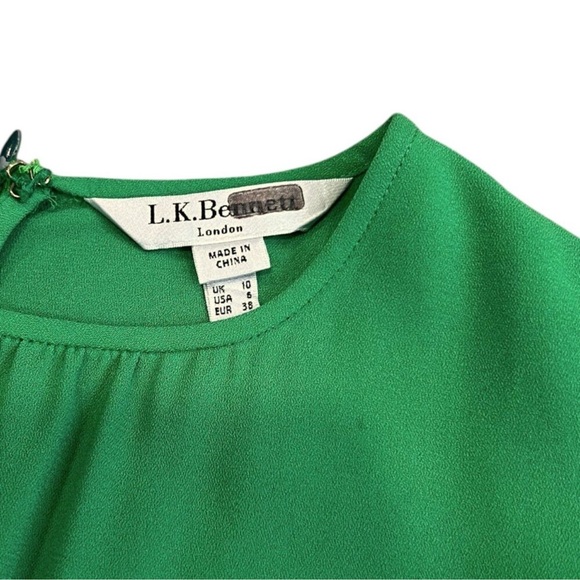 LK Bennett Green Pleated Midi Dress with Puff Sleeves - Picture 3 of 4